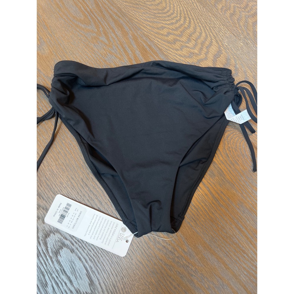 CRZ YOGA High Waisted Swim Bottoms Black Side Tie Ruched Bikini Size S 4/6 - Picture 1 of 3